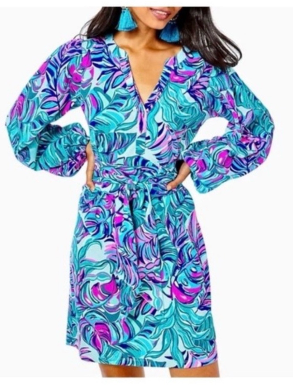 Lilly Pulitzer Coretta tunic Turquoise, Teal & Magenta Printed Long Sleeve Dress